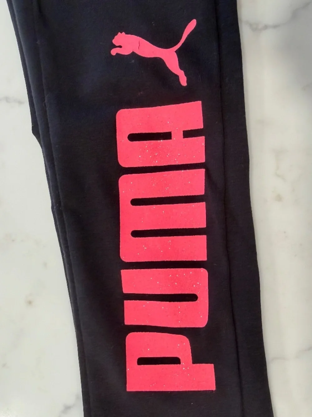 NWT Puma Girls 6x Black Legging with Pink‎ Glitter Logo